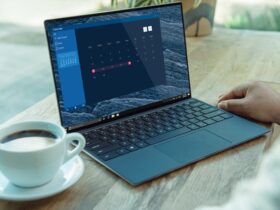 Open laptop computer on a business desk for professional use