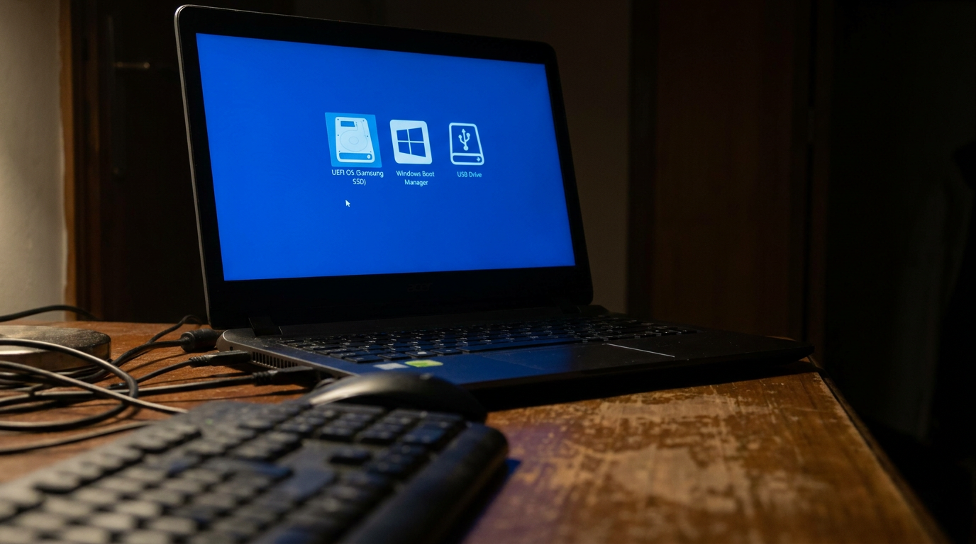 Laptop boot menu showing UEFI and USB drive options