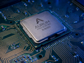 Close-up of a computer motherboard chip