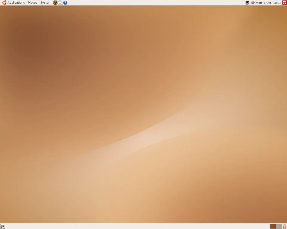 Default desktop of Ubuntu 7.04, the release Dell preinstalled in May 2007